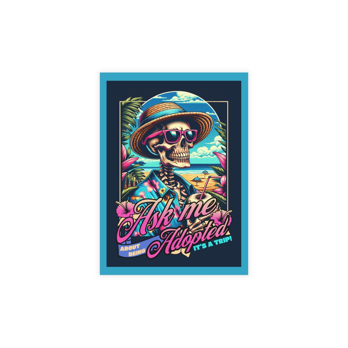 Ask Me About Being Adopted Postcard – It’s a Trip! Retro Skeleton Traveler Design, Limited NAAM 2025 Edition (10 Pack)
