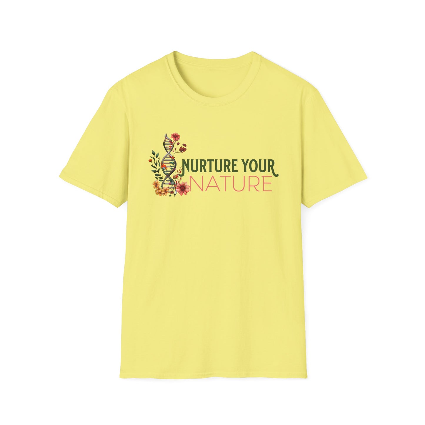 Nurture Your Nature Unisex T-Shirt – Floral DNA Helix, Adoptee Healing, Self-Discovery & Growth Shirt