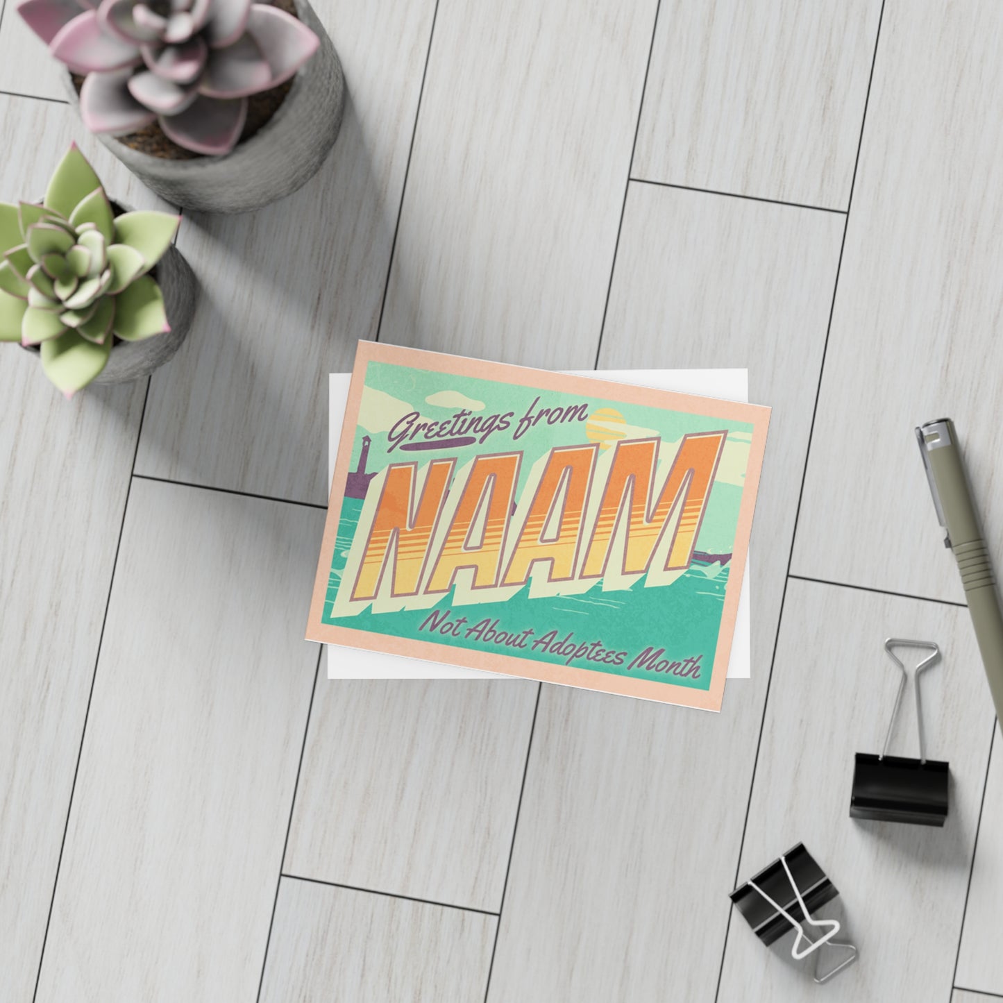 Greetings from NAAM Postcard – Not About Adoptees Month, Retro Travel-Inspired Design, Limited November Edition (10 Pack)